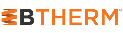 Logótipo da marca BTHERM em preto e laranja