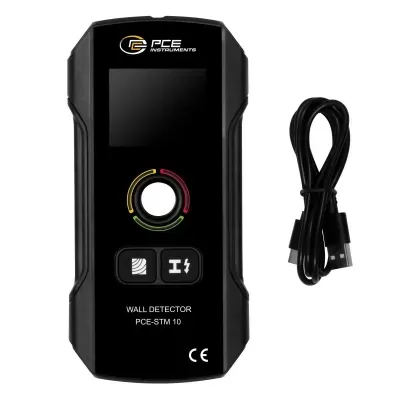 Detector de paredes preto com ecrã e cabo USB