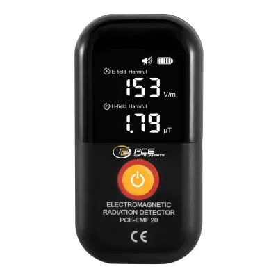 Detetor de radiação electromagnética PCE-EMF 20 com ecrã digital e botão amarelo