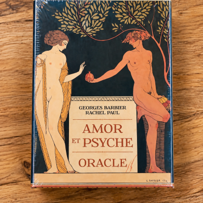 Caixa de oráculo com arte Art Nouveau e texto em francês