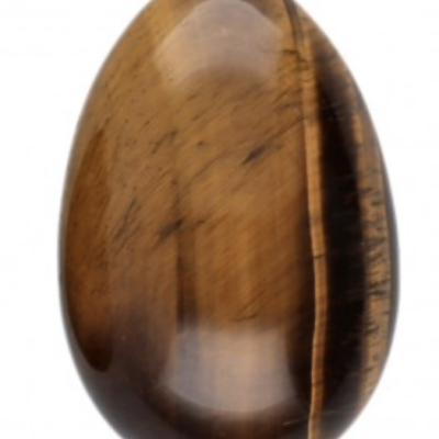 Pedra polida oval castanho dourado com padrões escuros