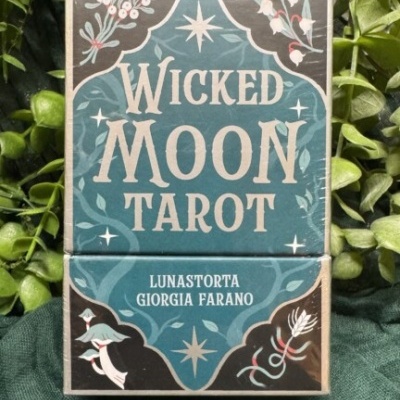 Caixa de baralho de tarot Wicked Moon Tarot com design floral azul e preto