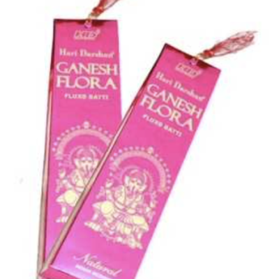 Embalagens rosas de incenso Ganesh Flora com figura divina dourada e fita vermelha