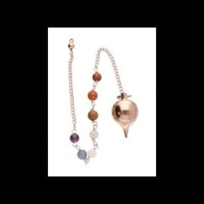Pendulum dourado com pedras coloridas e peso em forma de pêra