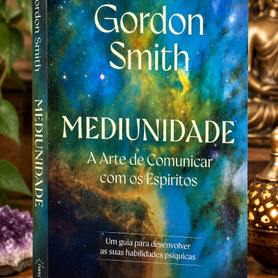 Livro Mediunidade de Gordon Smith com capa azul e verde espacial