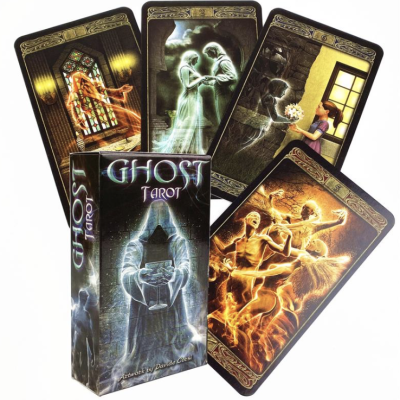 Conjunto de cartas de tarot GHOST TAROT com ilustrações fantasmagóricas e caixa preta
