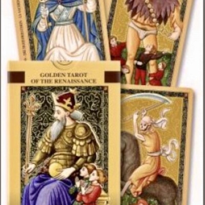 Conjunto de cartas de tarot renascentistas com estojo e figuras coloridas