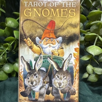 Caixa de baralho de tarot com gnomo e coelhos