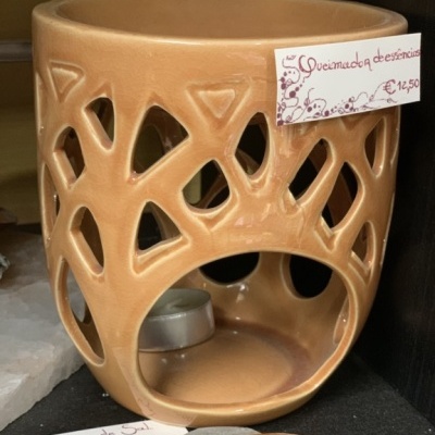 Aromatizador de cerâmica castanho com suporte para vela tealight