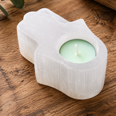 Porta-vela de sal cristal com vela tealight verde