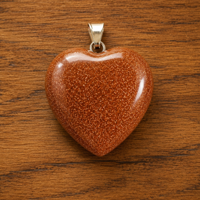 Pendente em forma de coração castanho-avermelhado brilhante com efeito glitter