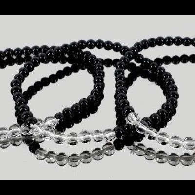 Braceletes de contas pretas e transparentes com brilho