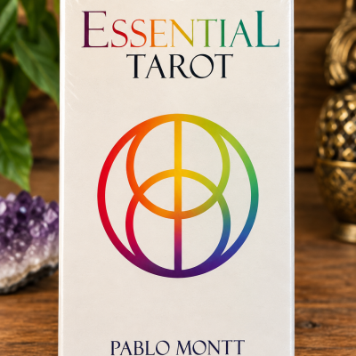 Caixa de baralho de tarot Essential Tarot de Pablo Montt com símbolo colorido