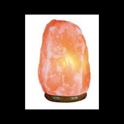Lâmpada de sal rosa iluminada com base castanha