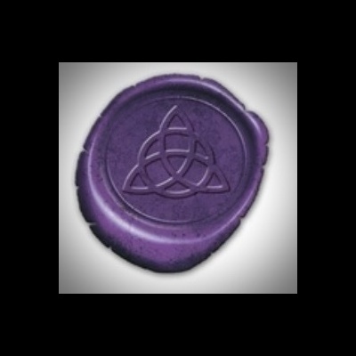 Selo de cera roxo com símbolo geométrico tridimensional