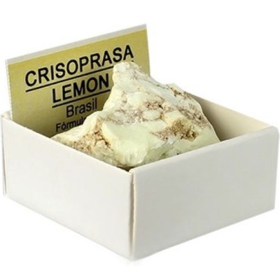 Cristal verde bege nome CRISOPRASA LEMON Brasil fórmula embalagem branca