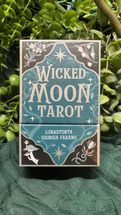 Caixa de baralho de tarot Wicked Moon Tarot com design floral azul e preto
