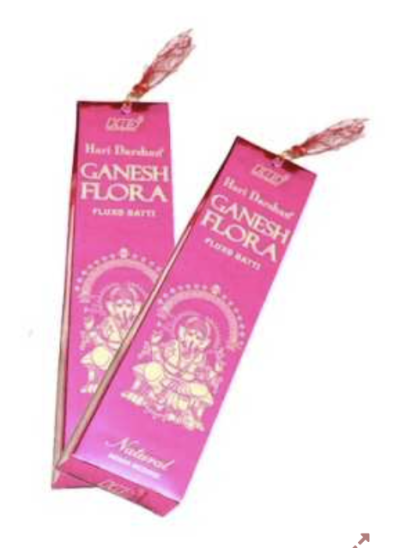 Embalagens rosas de incenso Ganesh Flora com figura divina dourada e fita vermelha