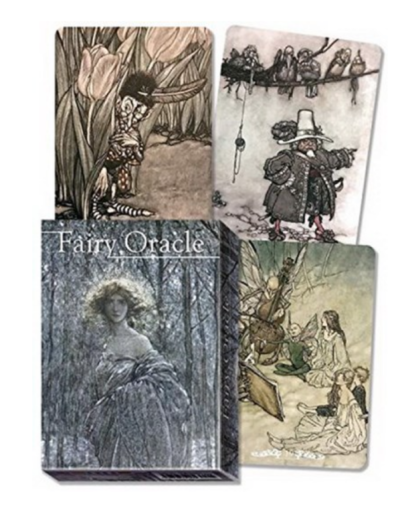 Baralho Fairy Oracle com cartas ilustradas e caixa com texto