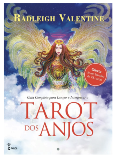 Capa de livro com ilustração de anjo e texto sobre tarot dos anjos