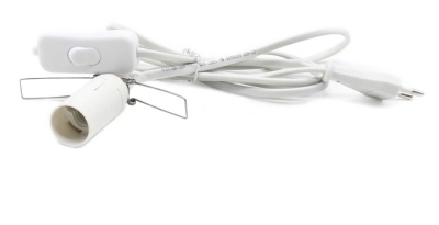 Cabo elétrico branco com suporte para lâmpada e interruptor