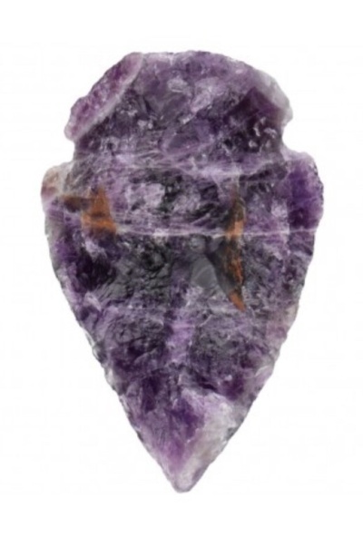 Ponta de flecha em pedra semi-preciosa violeta com textura rugosa
