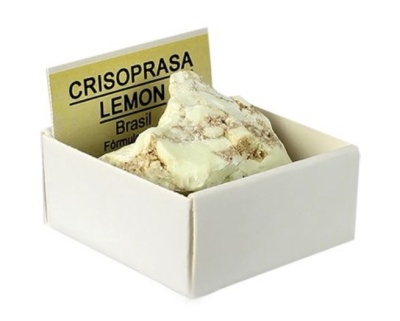Cristal verde bege nome CRISOPRASA LEMON Brasil fórmula embalagem branca