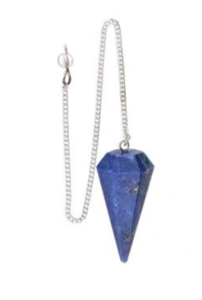 Pêndulo de pedra azul e corrente prateada