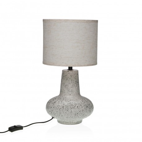 VE22790006 Candeeiro de mesa cinzento com base arredondada e cúpula creme, cabo preto com interruptor