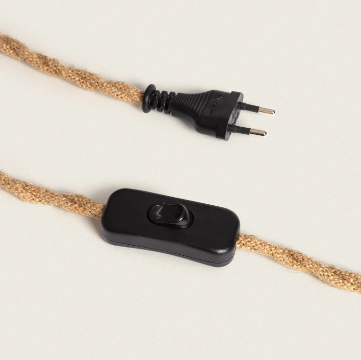 EL99322 Cabo elétrico com plugue europeu e interruptor em tecido trançado bege