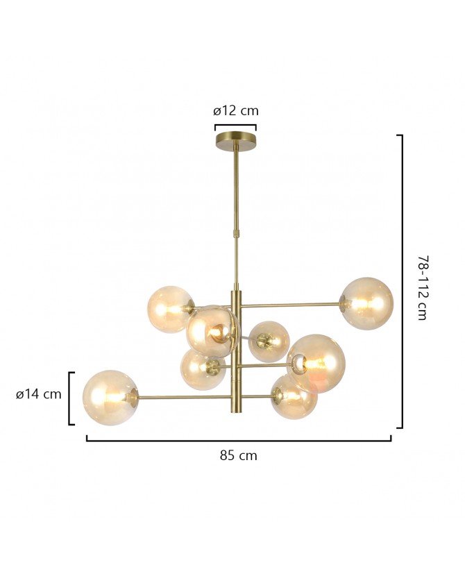 ALE11576 Candeeiro suspenso metálico dourado com globos de vidro translúcido
