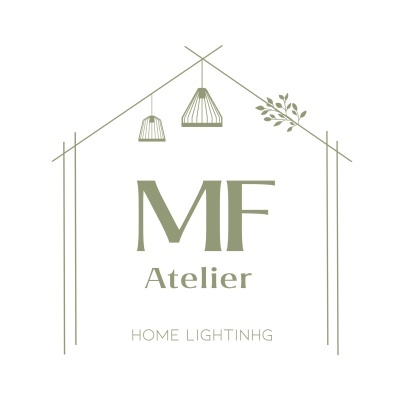 Logótipo MF Atelier decorado com lâmpadas e folhas