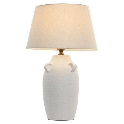 Candeeiro de mesa cerâmico branco com abajur beige