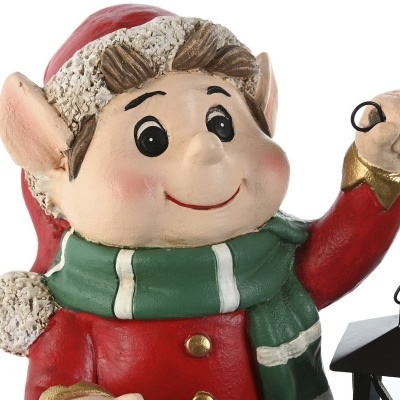 Figura decorativa de elfo natalício com candeeiro preto