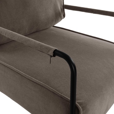 Cadeira com estrutura metálica preta e tecido cinza castanho