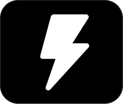 Ícone de raio branco em fundo preto