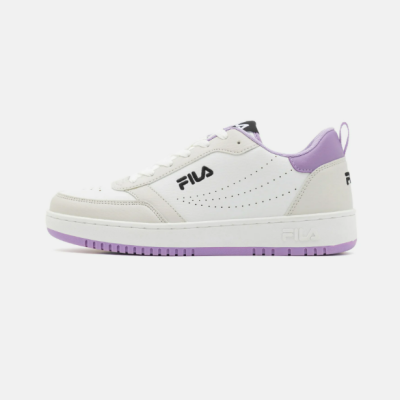 Ténis brancos e lilás FILA perfil esquerdo com sola lilás