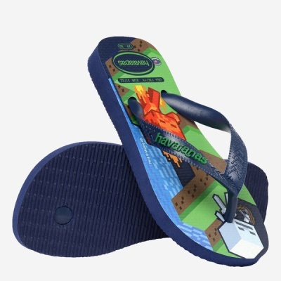 Sandálias Havaianas para criança com estampa Minecraft e cores azul e verde