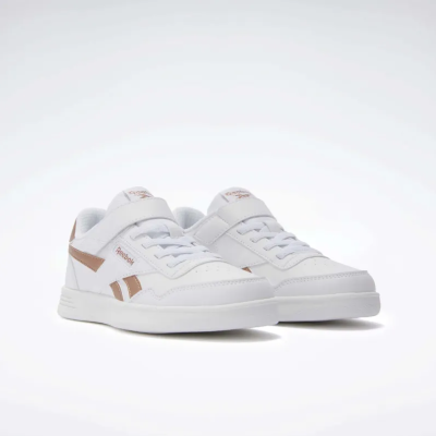 Ténis brancos Reebok com detalhes em castanho e fecho de velcro