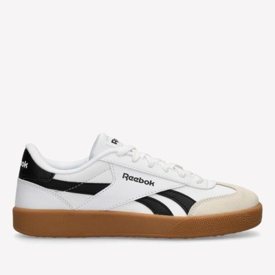 Ténis Reebok brancos com detalhes pretos e sola castanha