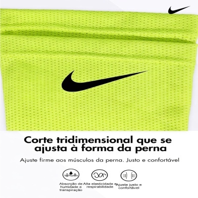 Tecido amarelo fluorescente Nike com texto promocional em português