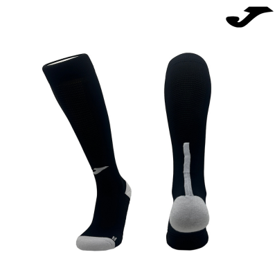 Par de meias desportivas pretas com detalhes cinzentos e logo Joma