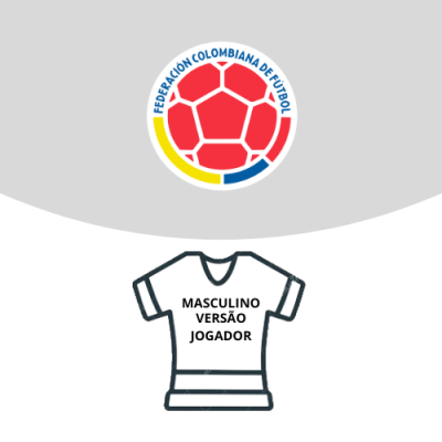 Logótipo da Federação Colombiana de Futebol e camisola branca com texto