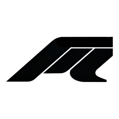 Logótipo preto com formas geométricas que formam as letras F e R