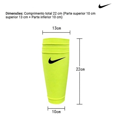 Caneleira desportiva Nike amarela fluorescente com logótipo preto.