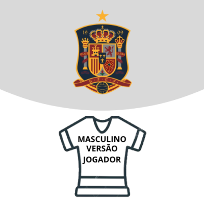 Escudo da seleção espanhola e t-shirt branca com texto masculino versão jogador