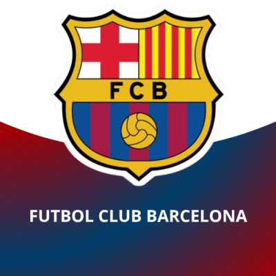 Emblema do Futbol Club Barcelona sobre fundo degradê e texto informativo