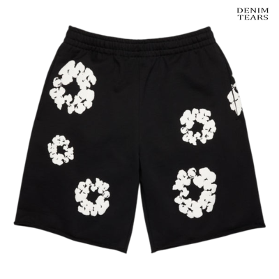 Calções pretos com estampas brancas estilo flores