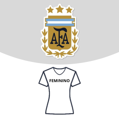 Logotipo AFA com três estrelas e camisa branca feminina com texto FEMININO