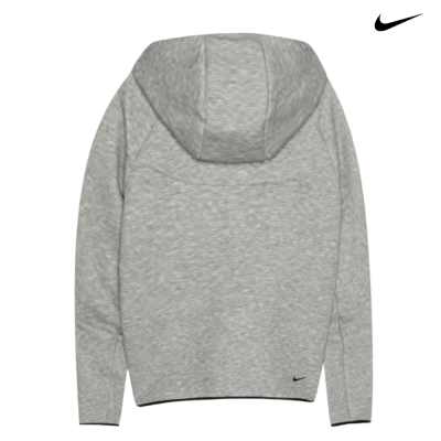 Casaco de capuz cinzento texturizado visto pelas costas com logótipo preto Nike no canto inferior direito.